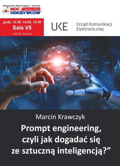 Plakat promujący wykład organizowany przez Urzad Komunikacji Elektronicznej