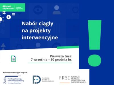 Plakat naboru wniosk&oacute;w na projekty interwencyjne w ramach Programu Aktywni Obywatele Fundusz Regionalny