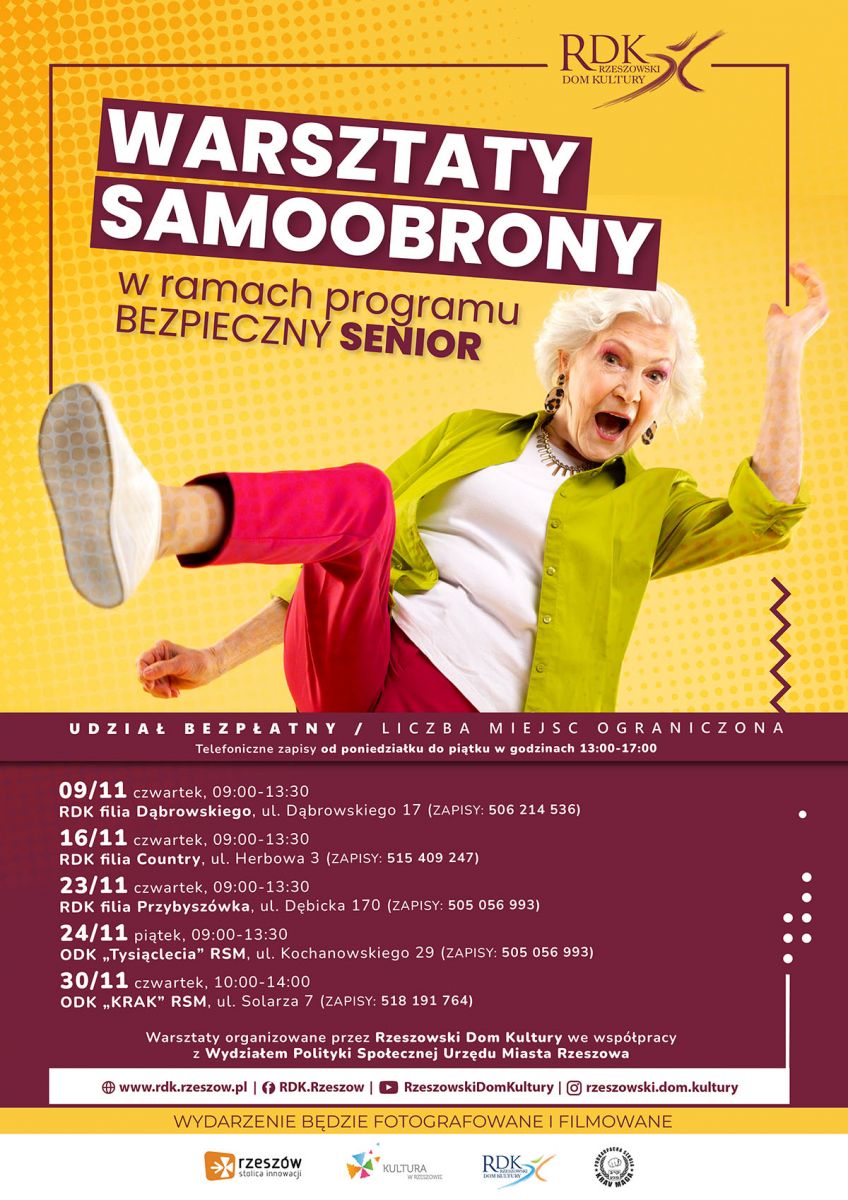 Plakat promujący warsztaty samoobrony w ramach programu ?Bezpieczny Senior?