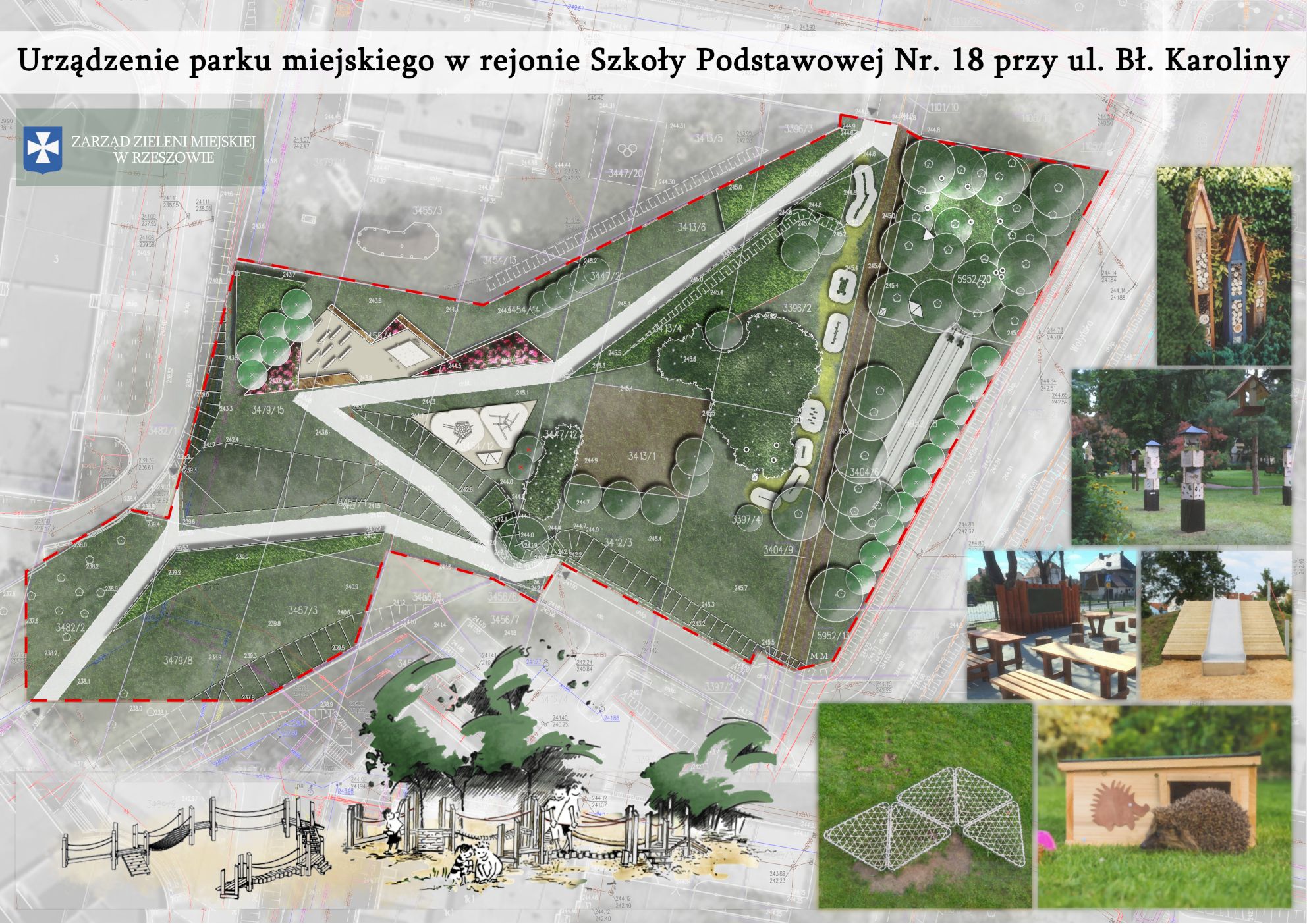 Wizualizacja parku przy ul. Błogosławionej Karoliny w Rzeszowie. Materiały graficzne: Zarząd Zieleni Miejskiej w Rzeszowie