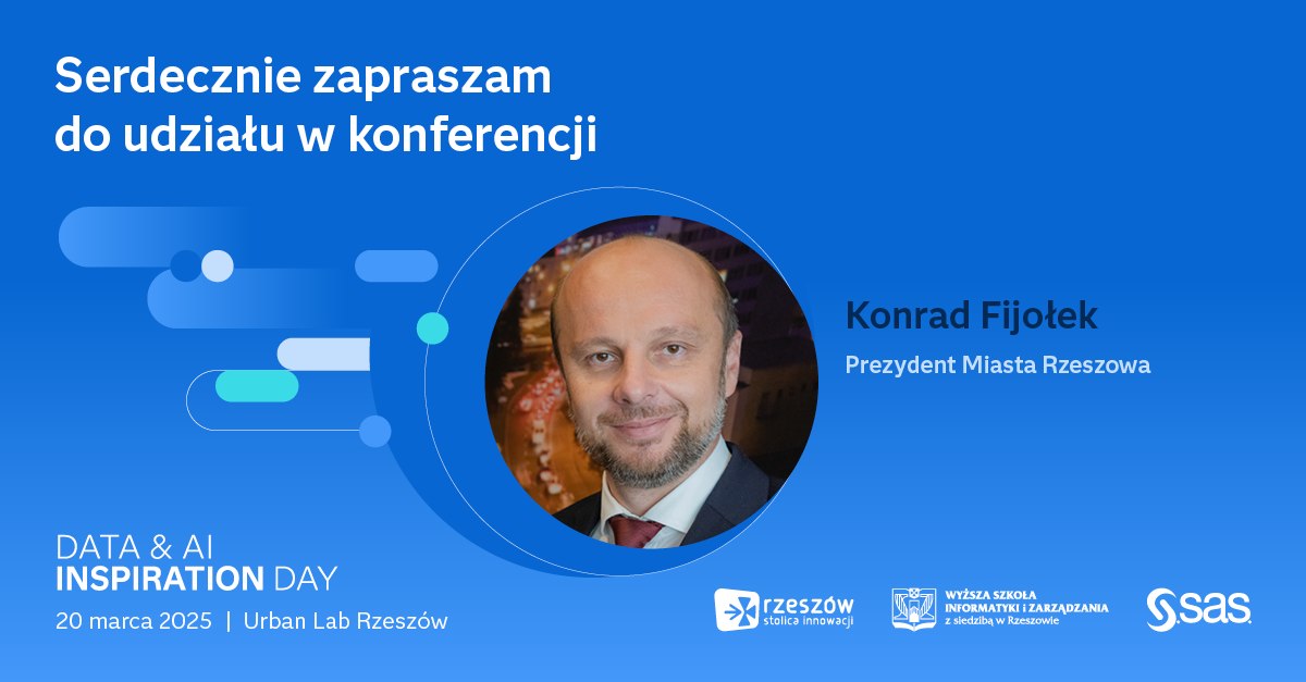 grafika promująca prelegenta wydarzenia Pana Konrada Fijołka Prezydenta Miasta Rzeszowa