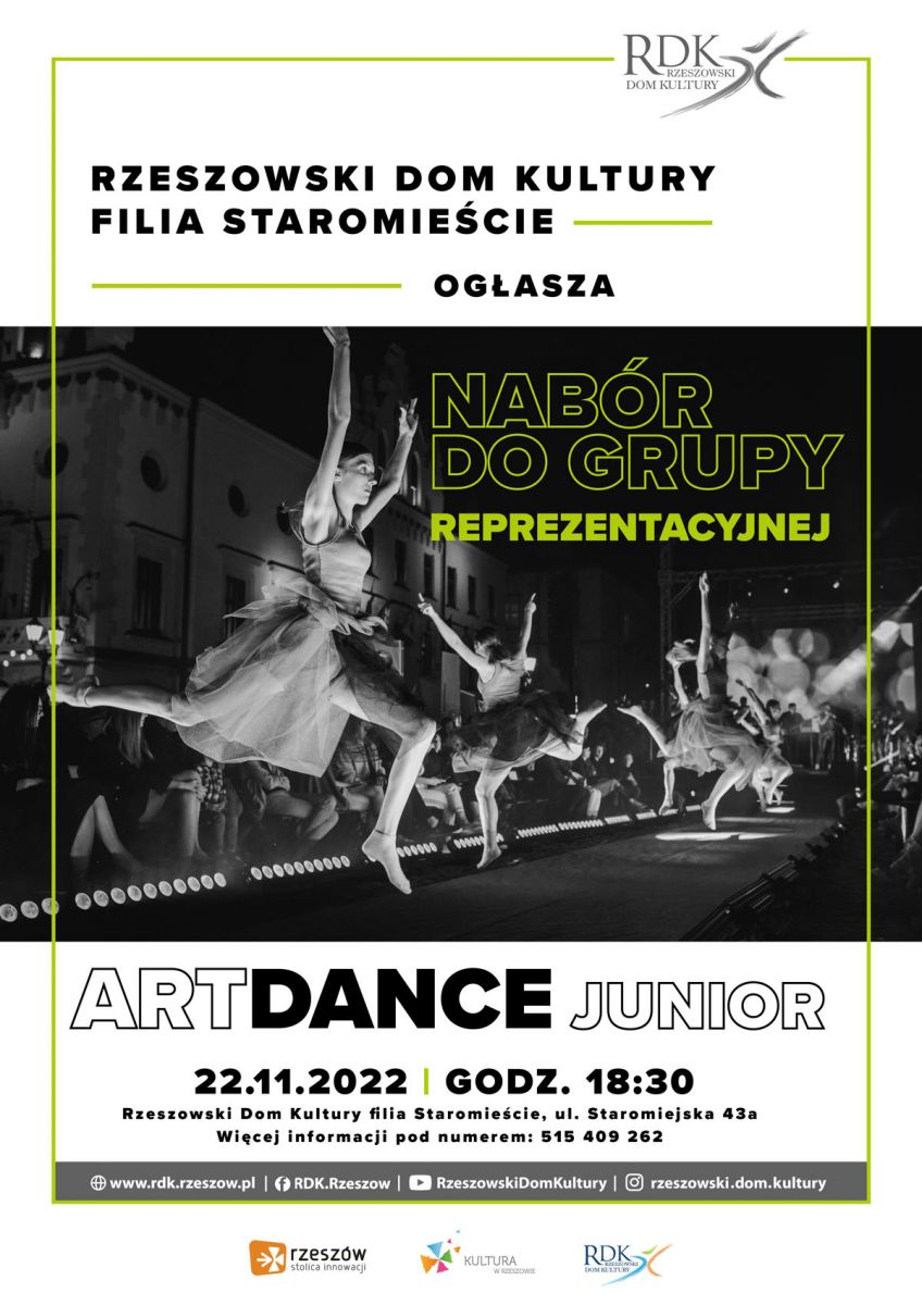 Plakat - Nabór do grupy reprezentacyjnej ArtDance Junior