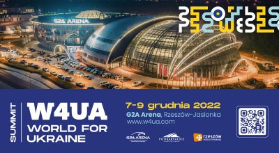 Grafika promująca wydarzenie pn. World for Ukraine Summit w dniach 7-9 grudnia 2022 r.,