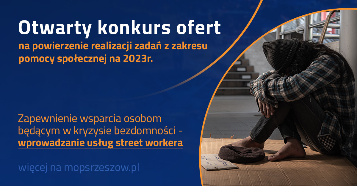 Grafika akcji: Konkurs na streetworkerów. Rzeszów poszukuje streetworkerów, czyli osób, które we współpracy z MOPS będą niosły pomoc bezdomnym i potrzebującym na terenie miasta