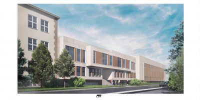 Wizualizacja planowanej inwestycji - rozbudowa Szkoły Podstawowej nr 13 na Staromieściu | ARP Manecki