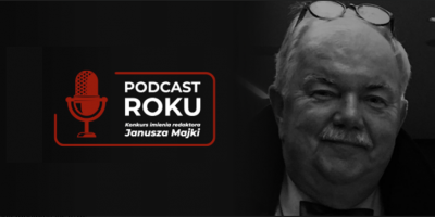 Grafika ilustrująca pn. Podcast Roku im. Janusza Majki