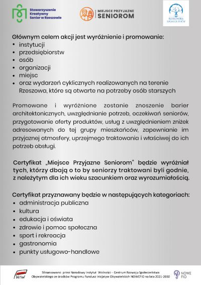 Plakat promujący konkurs "Miejsce Przyjazne Seniorom"