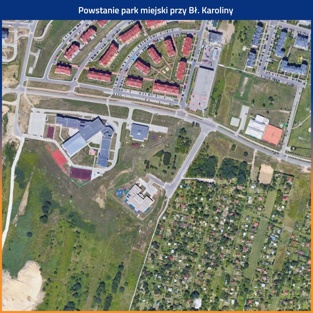 Grafika ilustrująca opisaną sytuację | park przy szkole na Bł. Karoliny