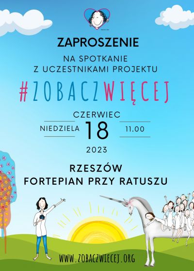 Plakat promujący kampanie społeczną #ZobaczWięcej pod hasłem ?Stop wykluczeniu wizualnemu osób chorujących?