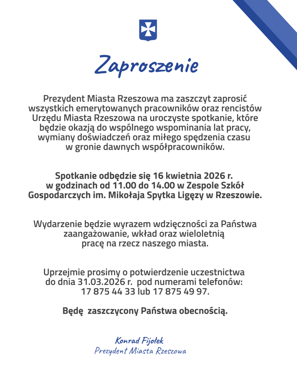 Zaproszenia Prezydenta Miasta Rzeszowa na spotkanie z pracownikami UM