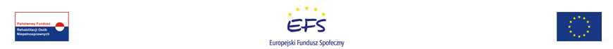 Logo PFRON, Znak Europejski Fundusz Społeczny, Flaga Unia Europejska