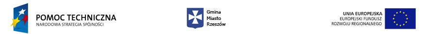 Znak Programu Operacyjnego Pomoc Techniczna, Herb Miasta Rzeszowa, Flaga Unia Europejska z odniesieniem do Europejskiego Funduszu Rozwoju Regionalnego