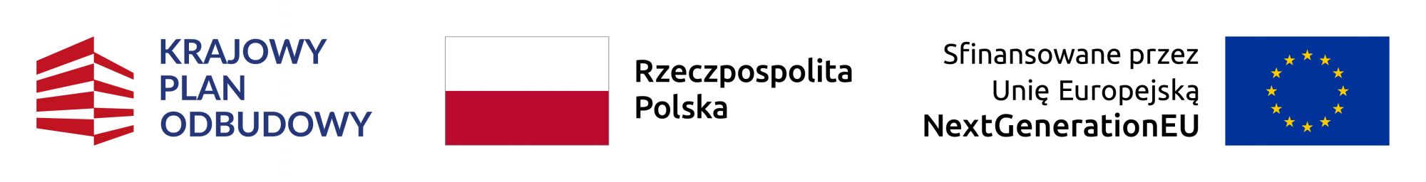 Logotyp składający się ze znaku Krajowego Planu Odbudowy, flagi RP z odniesieniem słownym Rzeczpospolita Polska oraz flagi UE z odniesieniem słownym sfinansowano przez Unię Europejską NextGenerationEU 