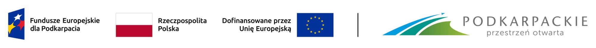 logo Programu Fundusze Europejskie dla Podkarpacia, flaga Rzeczypospolitej Polskiej, flaga Unii Europejskiej oraz logo marki Podkarpackie