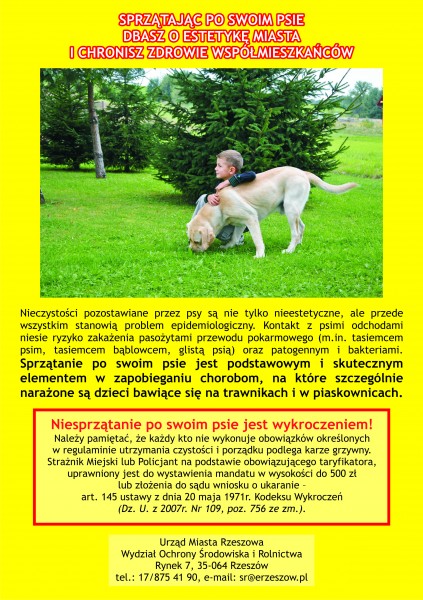 Plakat - Sprzątając po swoim psie dbasz o estetykę Miasta i chronisz zdrowie wsp&oacute;łmieszkańc&oacute;w