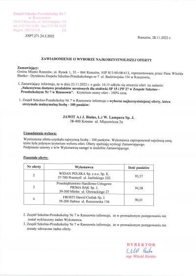 ZSP7 24-2022 Zawiadomienie o wyborze najkorzystniejszej oferty